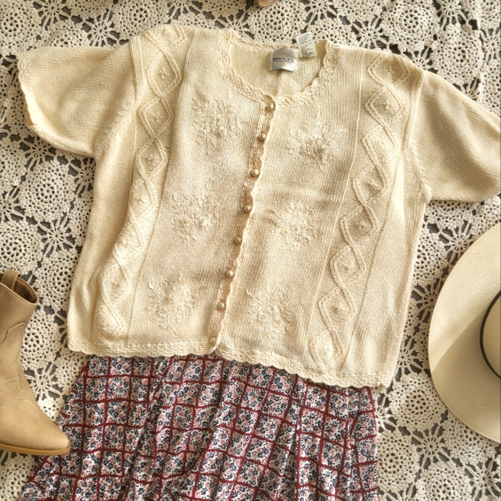 Vintage Beaded Cream Cardigan